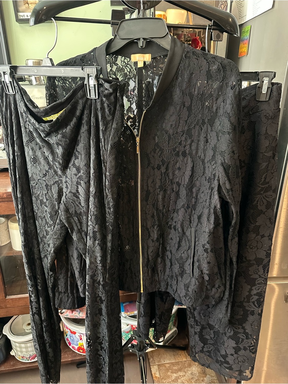 Takara Black Lace pants and Capris Set with Zip Jacket